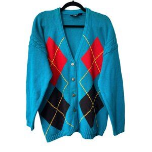 Vintage 90s Dockers Cardigan Sweater Sz Medium Button Front Argyle Deadstock NEW